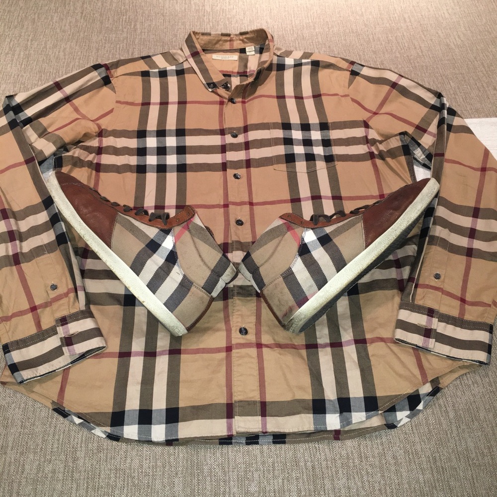Burberry Mens Leather Vintage Check Hi Top Sneaker